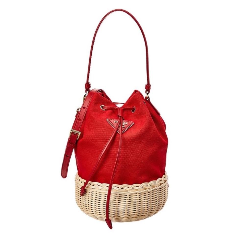 Prada Cotton & Rafia Bucket Bag